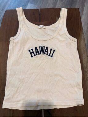 Brandy Melville Cream Tank Top with Navy 'HAWAII' Appliqué